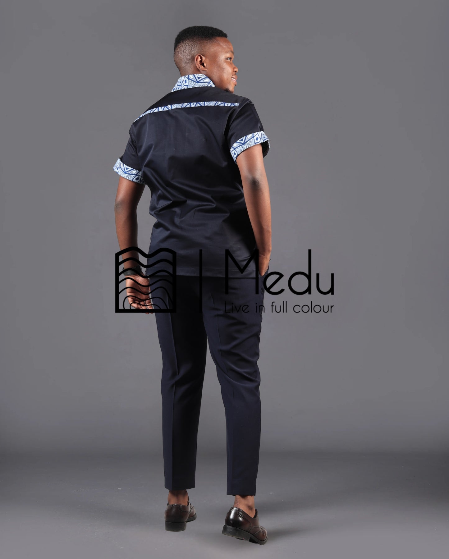 Kwena Bespoke Safari Shirt in Blue Print