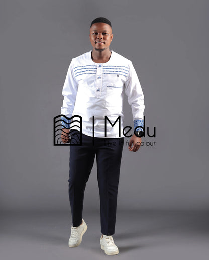 Mogale Bespoke Shirt in White with Blue