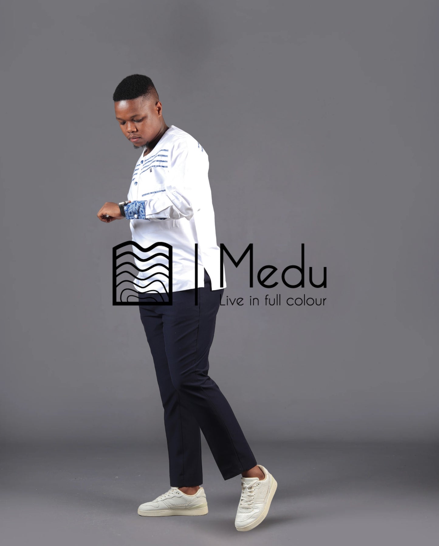 Mogale Bespoke Shirt in White with Blue
