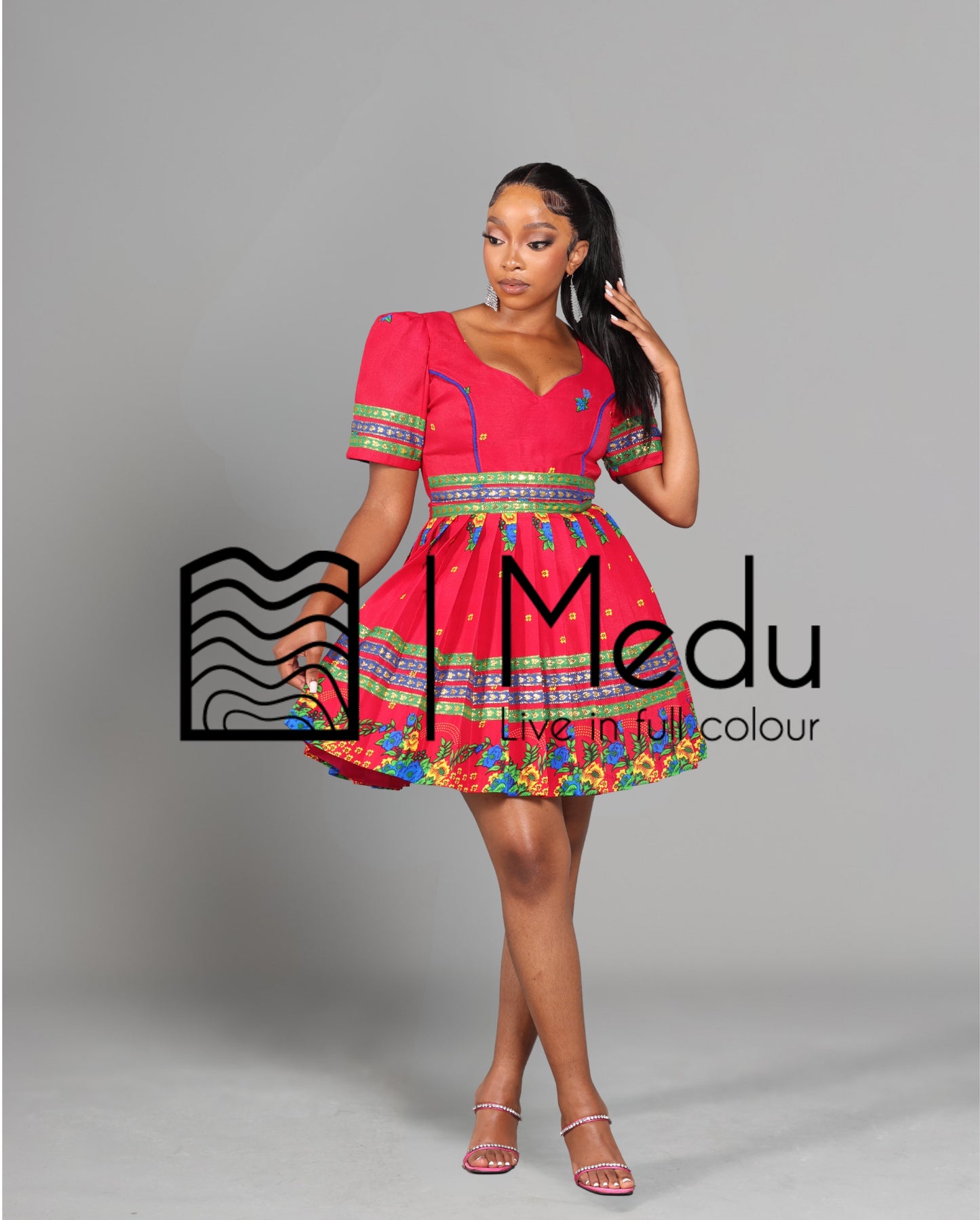 Tsakani Giant Bow Mini Dress Ruby Pink