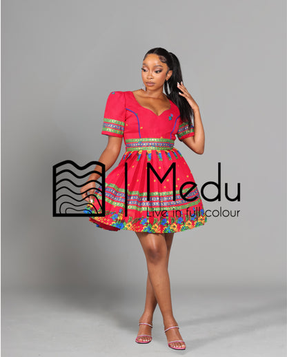 Tsakani Giant Bow Mini Dress Ruby Pink