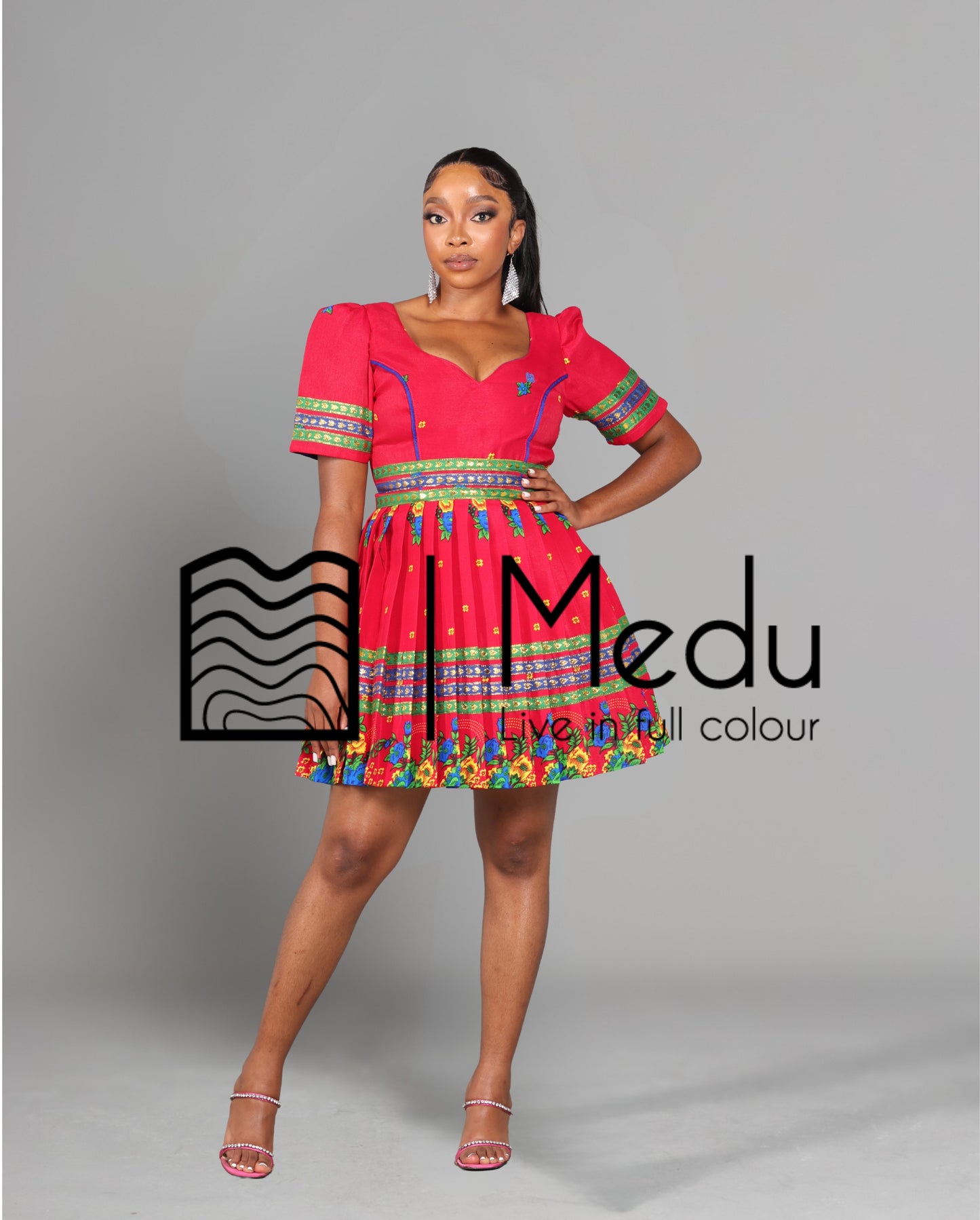 Tsakani Giant Bow Mini Dress Ruby Pink