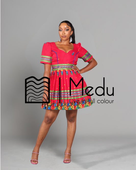 Tsakani Giant Bow Mini Dress Ruby Pink