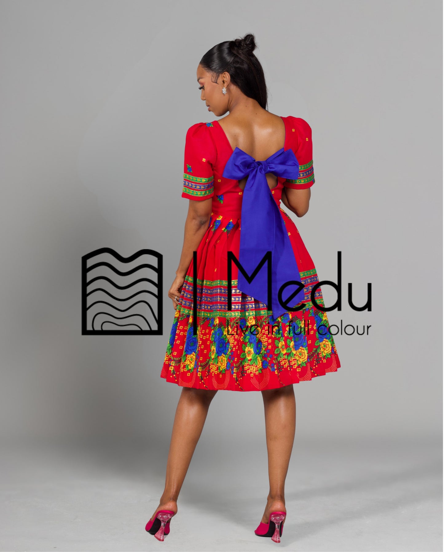 Tsakani Giant Bow Midi Dress Ruby Pink