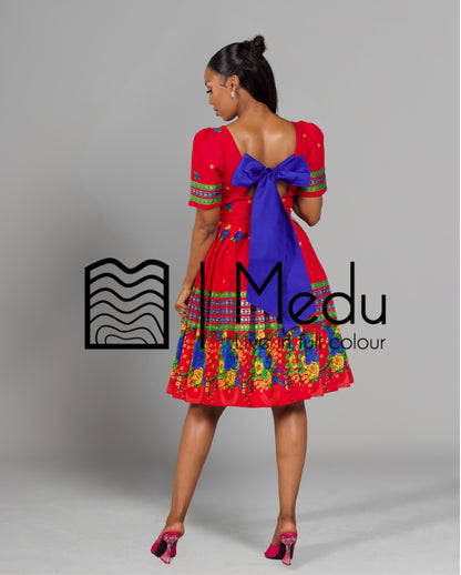 Tsakani Giant Bow Midi Dress Ruby Pink