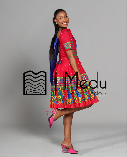 Tsakani Giant Bow Midi Dress Ruby Pink