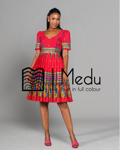 Tsakani Giant Bow Midi Dress Ruby Pink