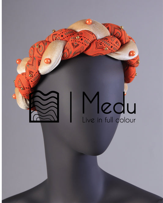 Braided Hairband Orange and Beige