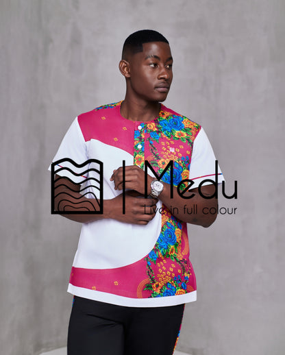 Ntsako Side Panel Shirt Navy with Pink