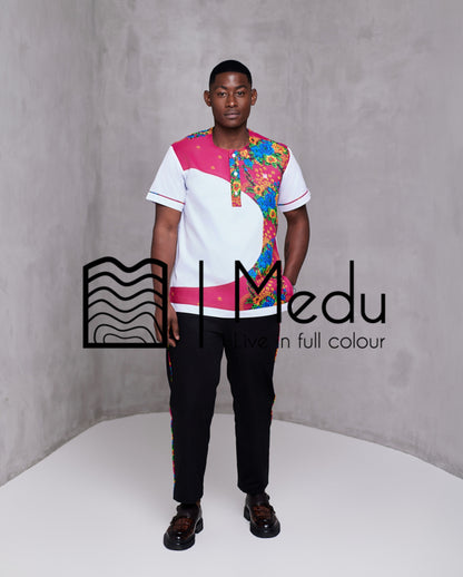 Ntsako Side Panel Shirt Navy with Pink