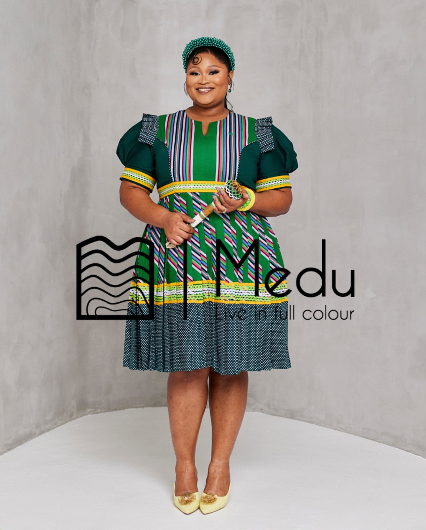 Vutshilo Pleated Dress in Bottle Green