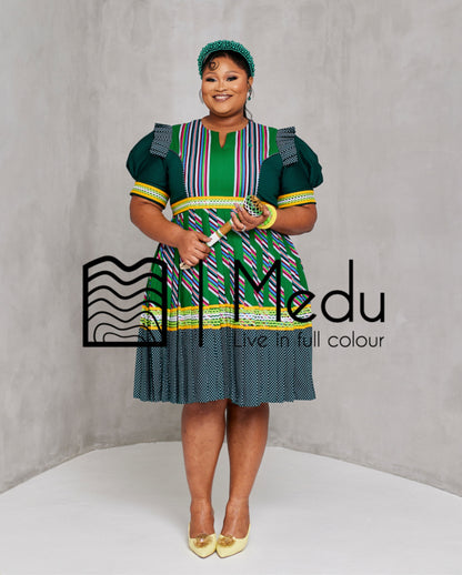 Vutshilo Pleated Dress in Bottle Green