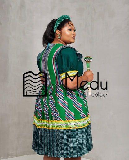 Vutshilo Pleated Dress in Bottle Green