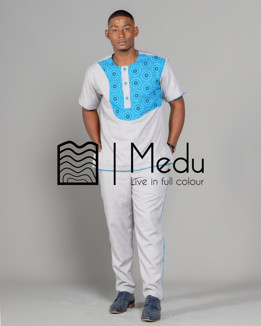 Mogale Bespoke Shirt Grey with Turquoise