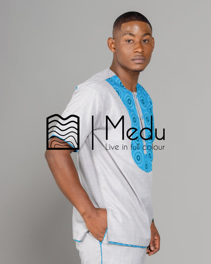 Mogale Bespoke Shirt Grey with Turquoise