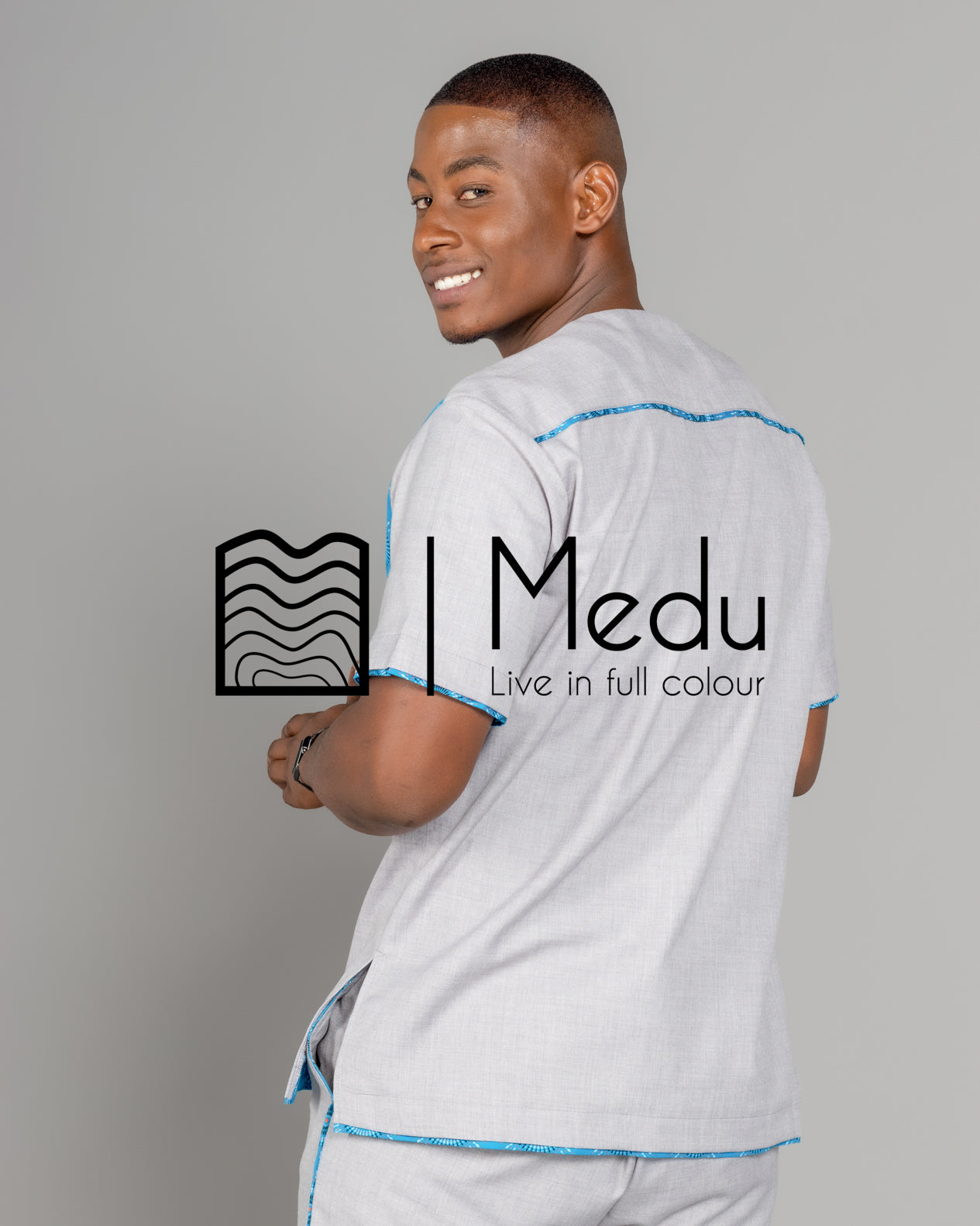 Mogale Bespoke Shirt Grey with Turquoise