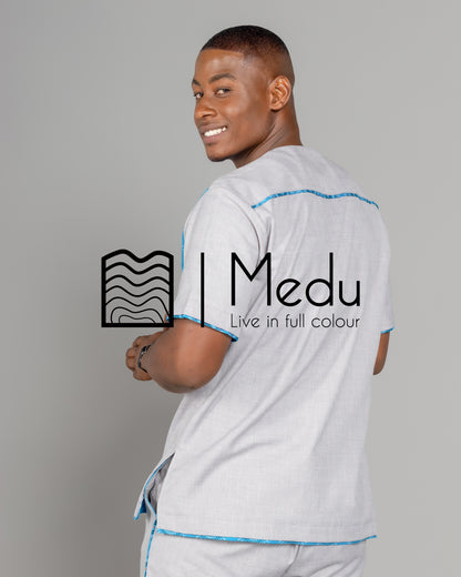 Mogale Bespoke Shirt Grey with Turquoise