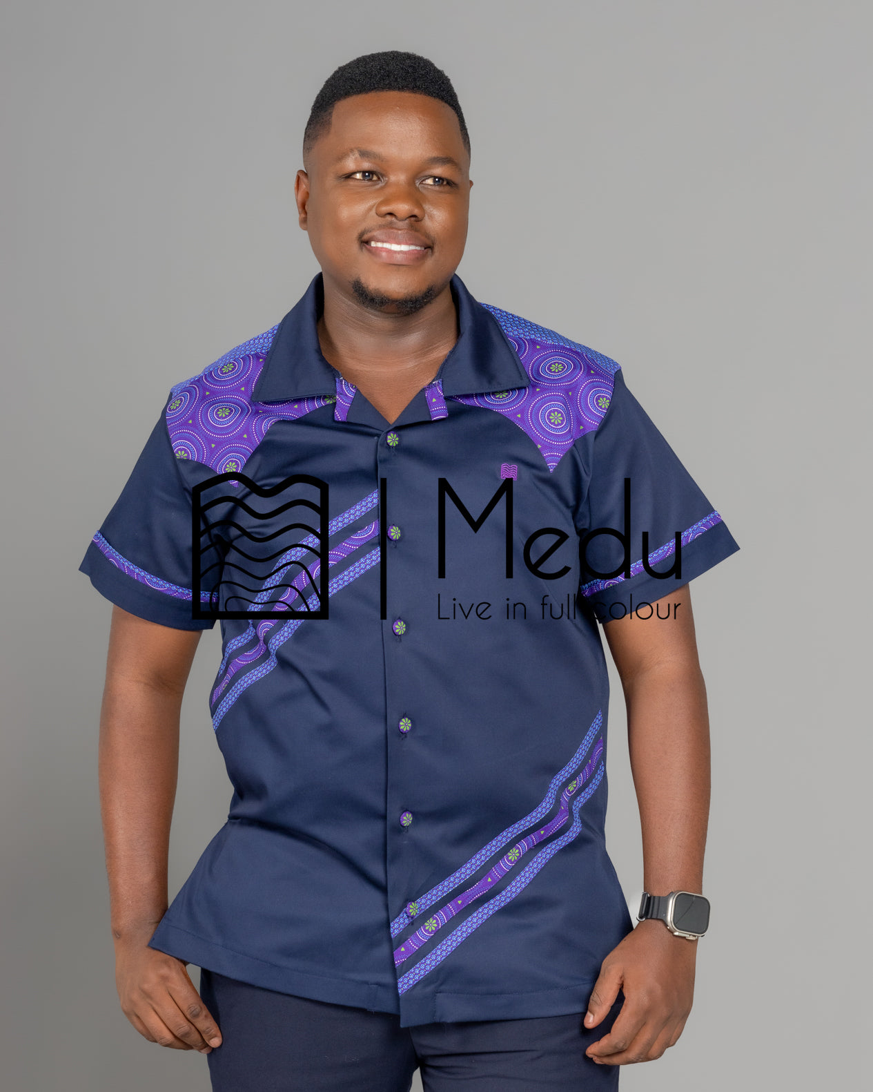 Mogale Bespoke Shirt Navy with Purple