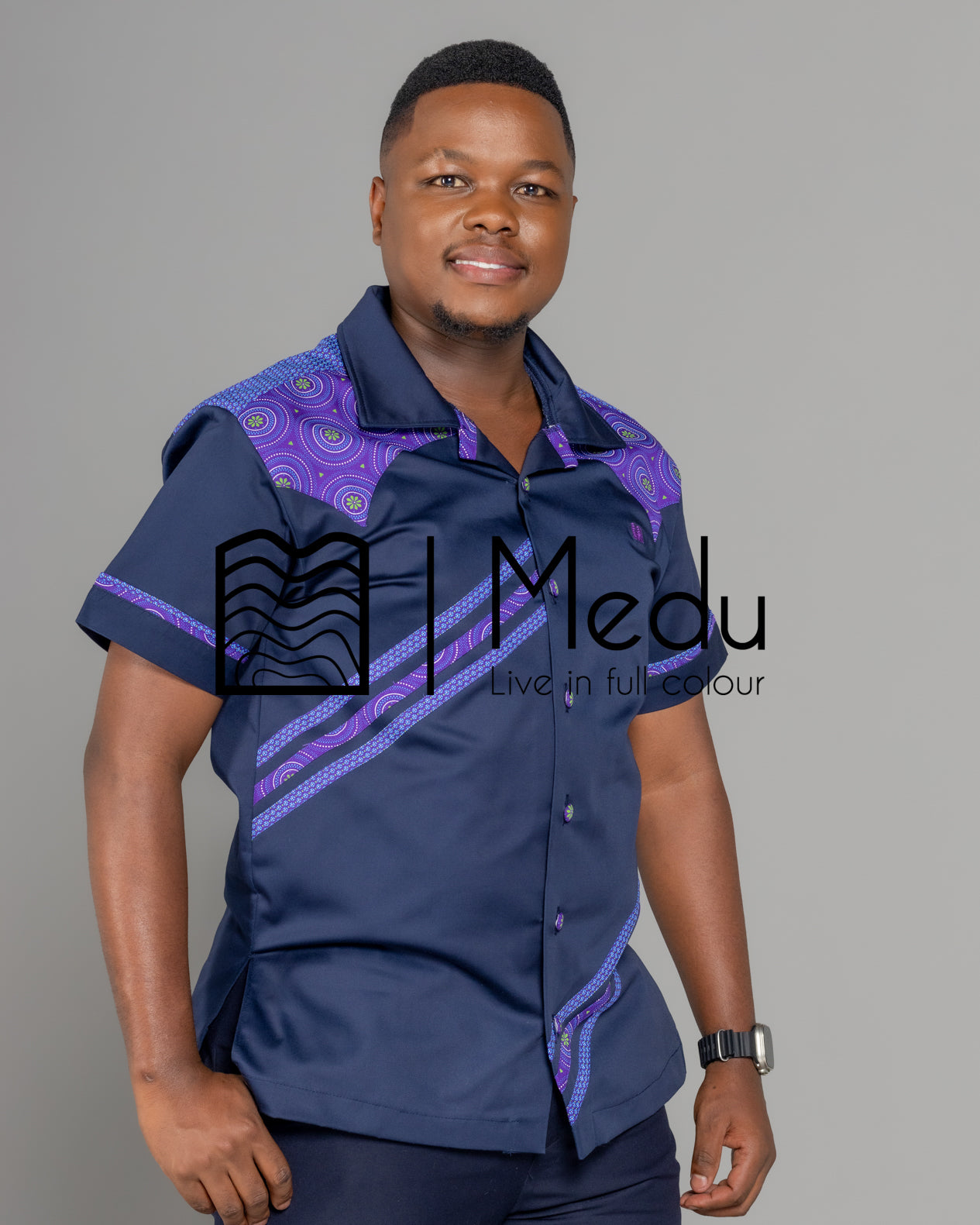 Mogale Bespoke Shirt Navy with Purple