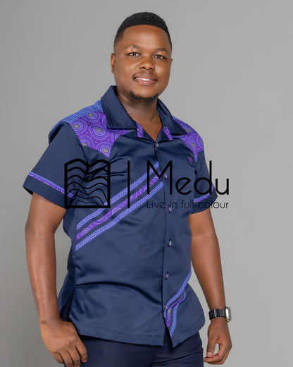Mogale Bespoke Shirt Navy with Purple