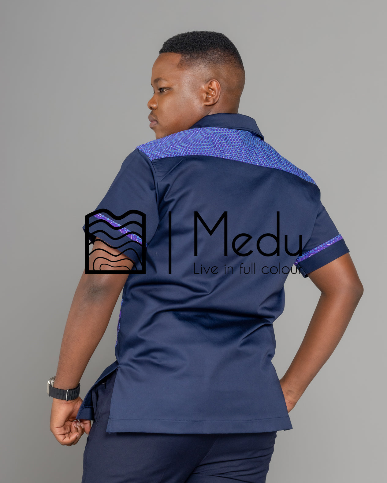 Mogale Bespoke Shirt Navy with Purple