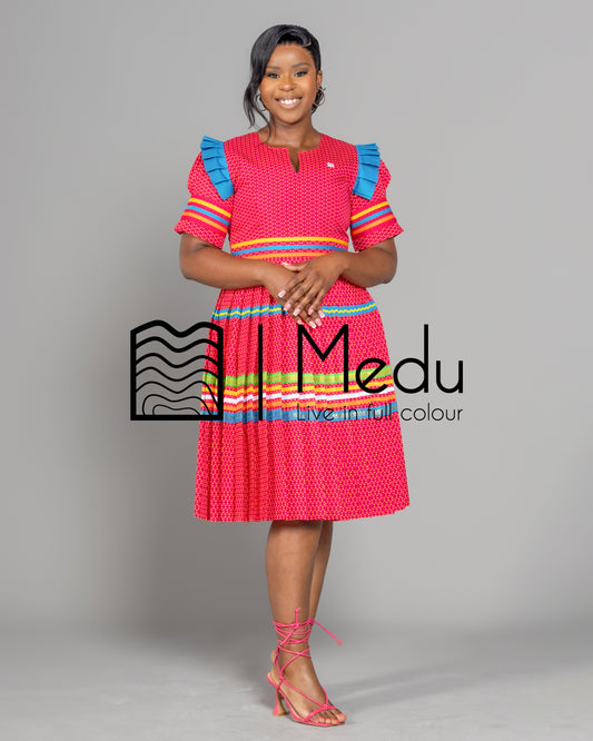 Manoko Pleated Dress in Pink