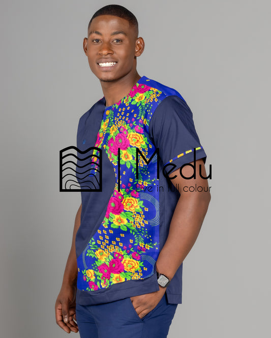 Ntsako Side Panel Shirt Navy with Royal