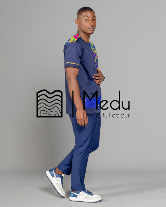 Ntsako Side Panel Shirt Navy with Royal