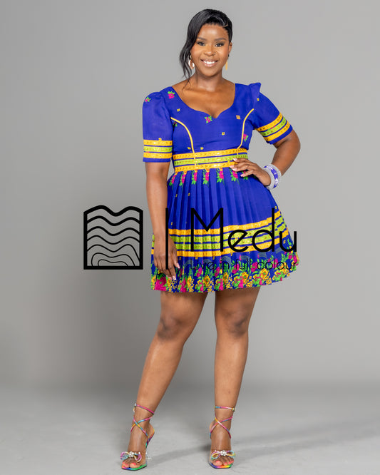 Tsakani Giant Bow Mini Dress Royal Blue