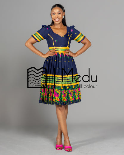 Tsakani Giant Bow Midi Dress Navy Blue