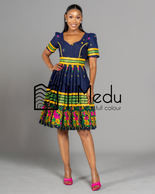 Tsakani Giant Bow Midi Dress Navy Blue