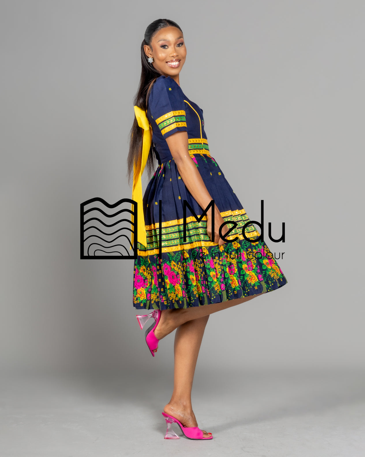Tsakani Giant Bow Midi Dress Navy Blue