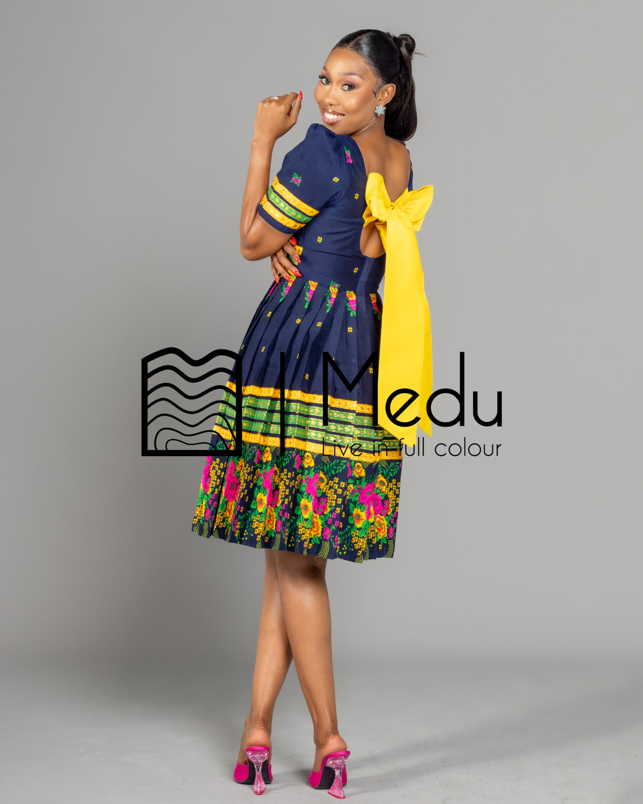 Tsakani Giant Bow Midi Dress Navy Blue
