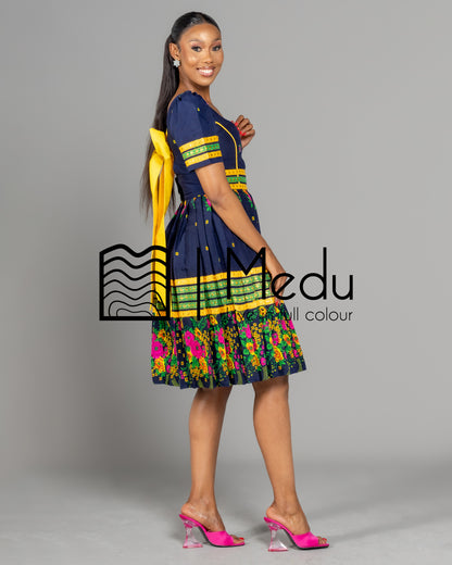 Tsakani Giant Bow Midi Dress Navy Blue
