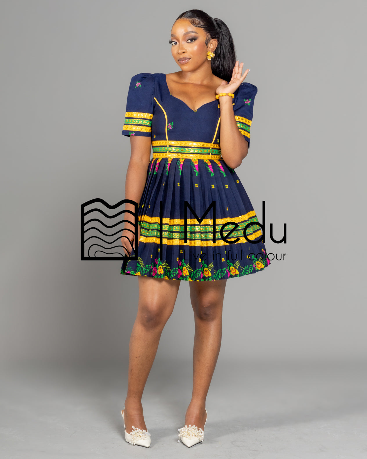 Tsakani Giant Bow Mini Dress Navy Blue