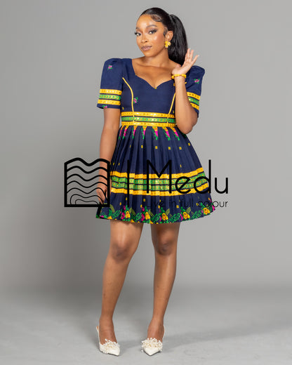 Tsakani Giant Bow Mini Dress Navy Blue