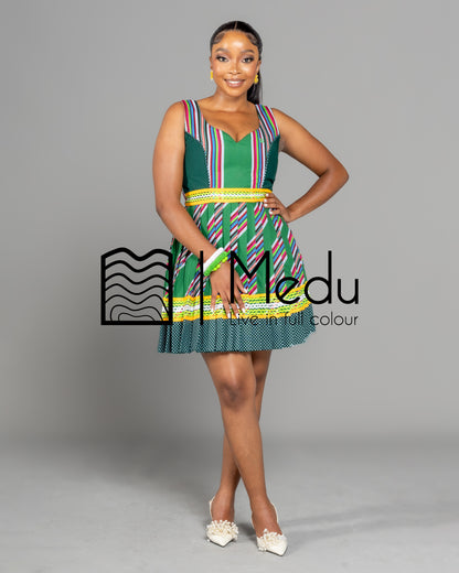 Mufunwa Giant Bow Mini Dress Bottle Green