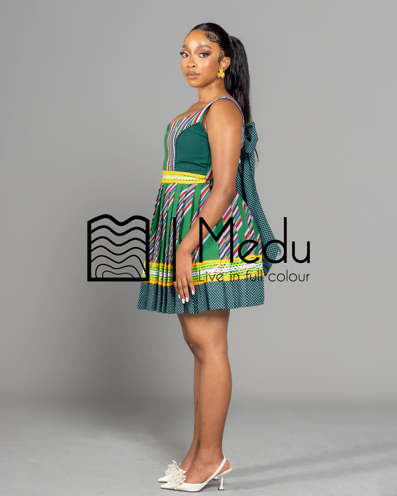 Mufunwa Giant Bow Mini Dress Bottle Green
