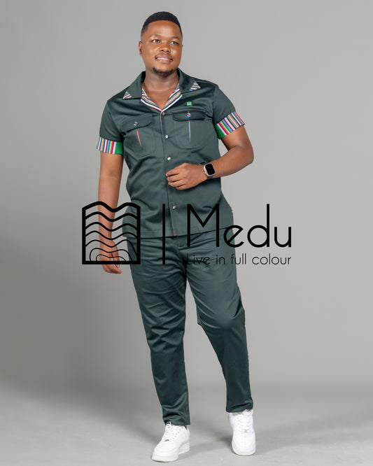 Mashudu Luxe Shirt Green with Venda Trimmings