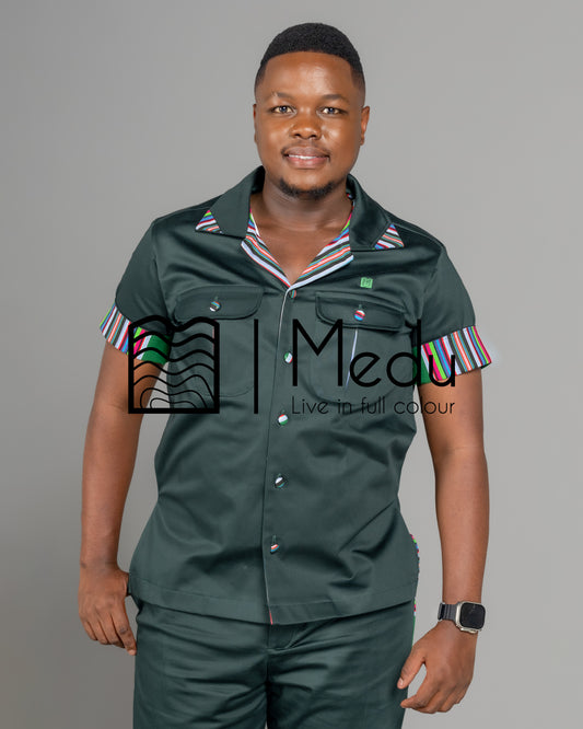Mashudu Luxe Shirt Green with Venda Trimmings