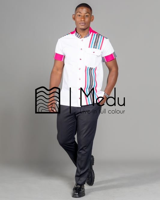 Lufuno Side Panel Shirt White with Pink