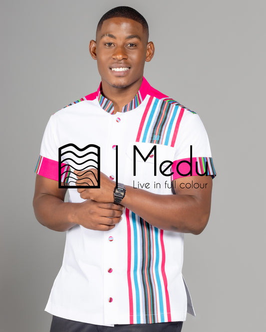 Lufuno Side Panel Shirt White with Pink