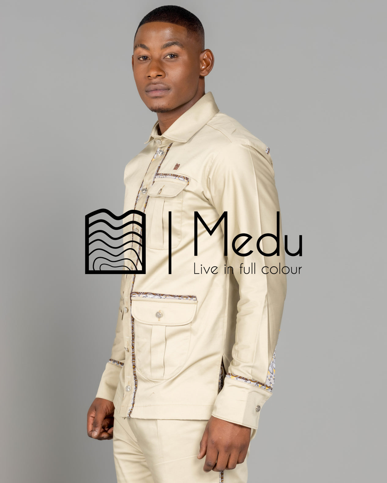 Kwena Luxe Safari Shirt Trimmed with Brown