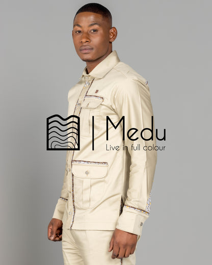 Kwena Luxe Safari Shirt Trimmed with Brown