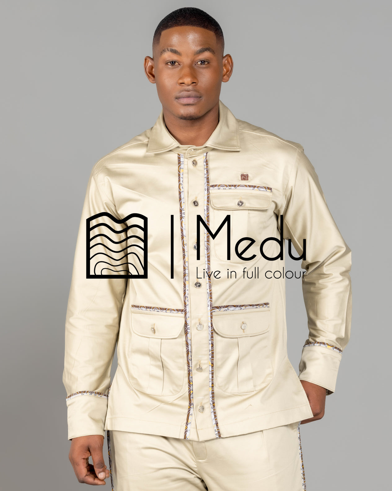 Kwena Luxe Safari Shirt Trimmed with Brown