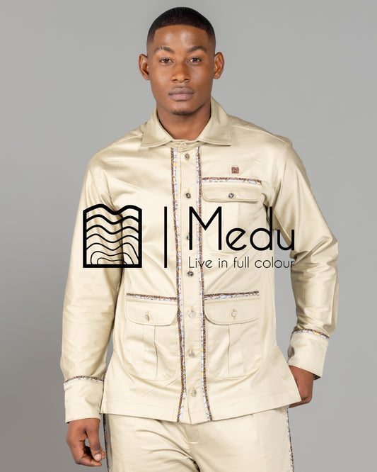 Kwena Luxe Safari Shirt Trimmed with Brown