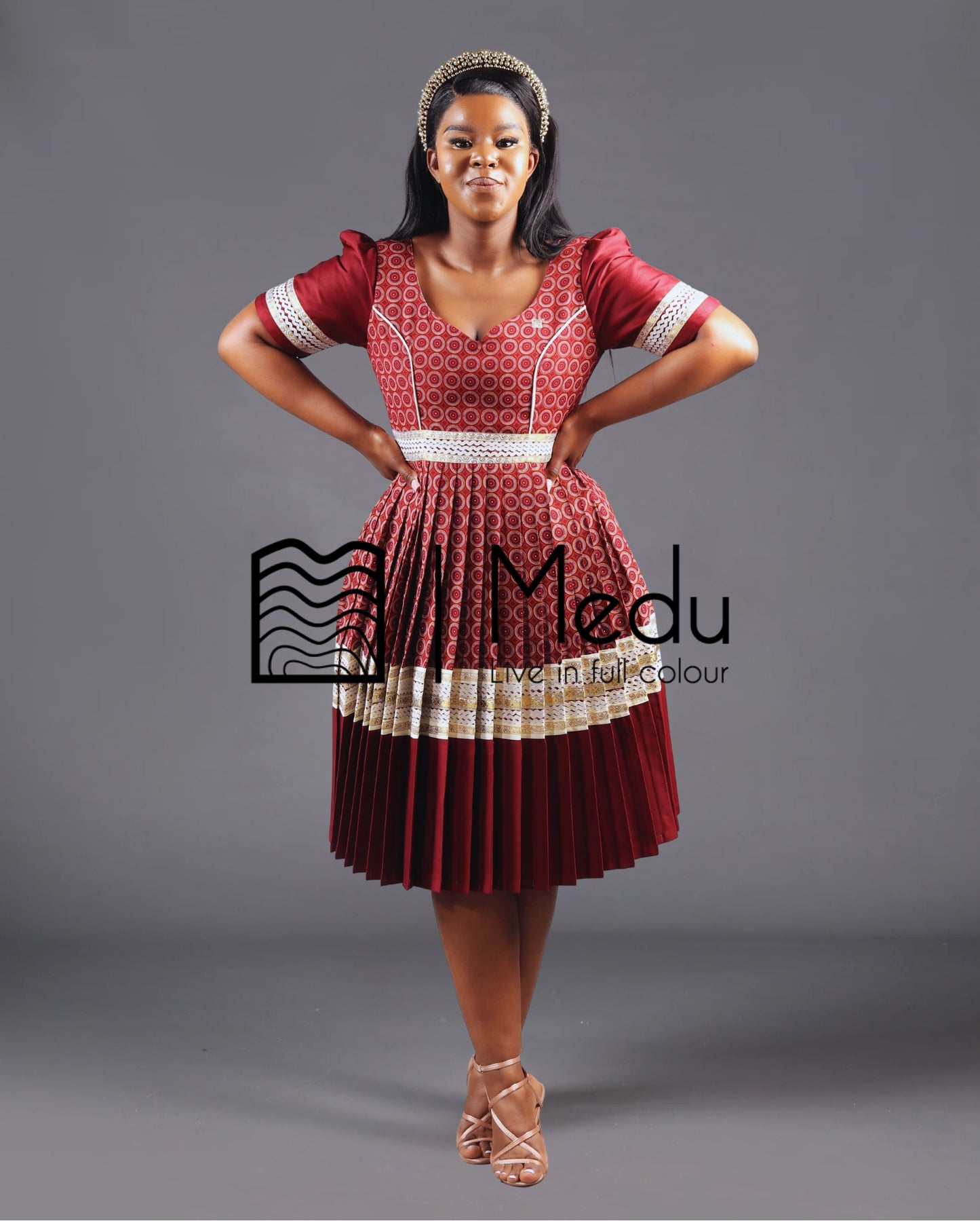 Mmashela Giant Bow Midi Dress in Maroon