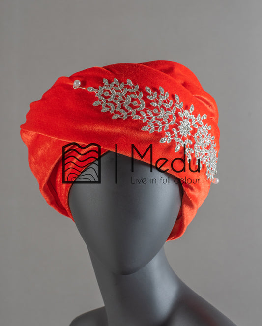 Velvet Headwrap in Orange