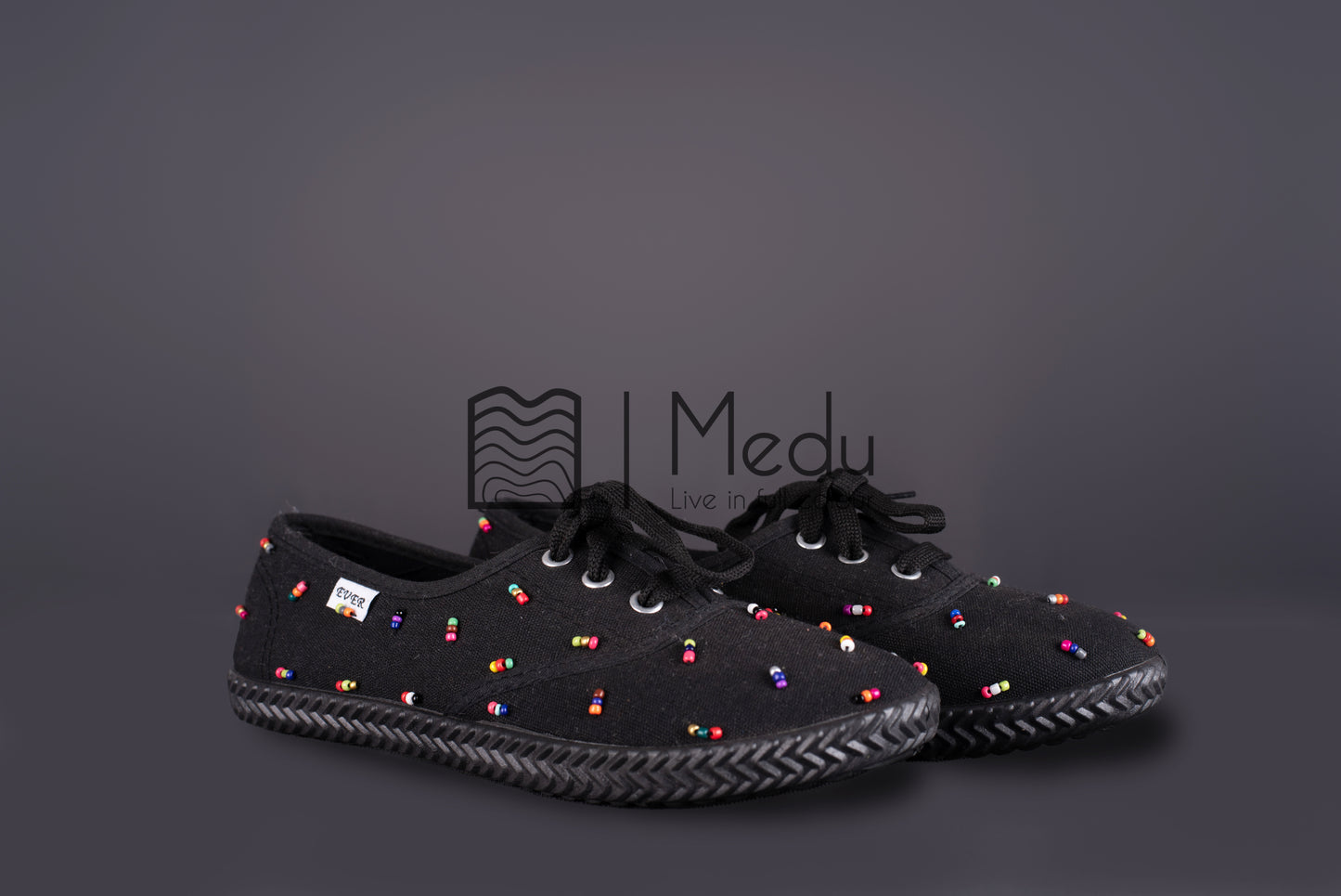 Beaded Tie-Up Shoes In Black