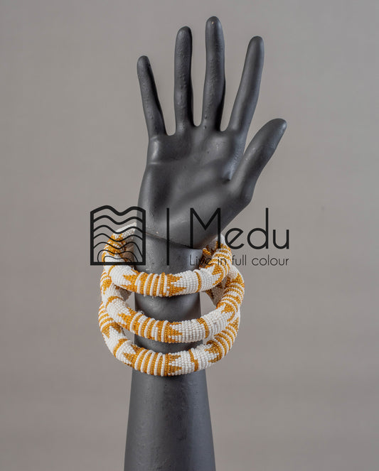 Fine Beaded Bangles White